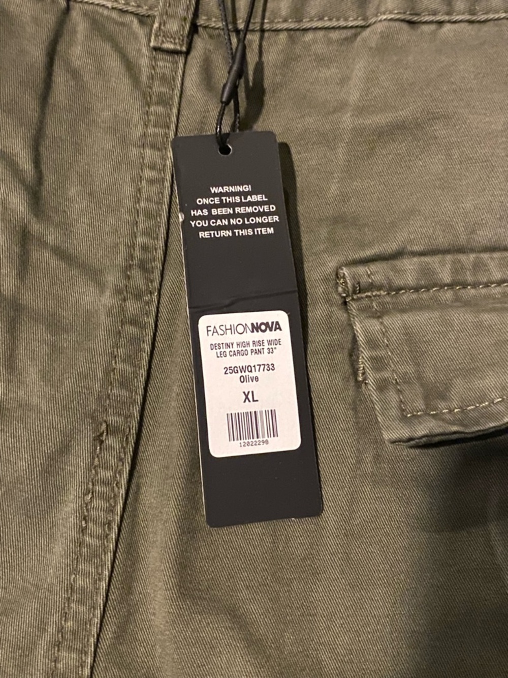 Fashion Nova Olive Green High Rise Wide Leg Cargo Pant 33’